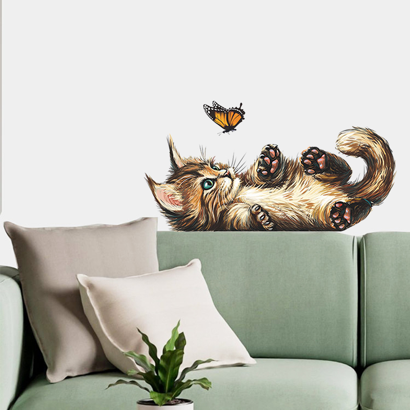 Home Bathroom Wallpaper - Autocollant mural mignon chaton et papillon
