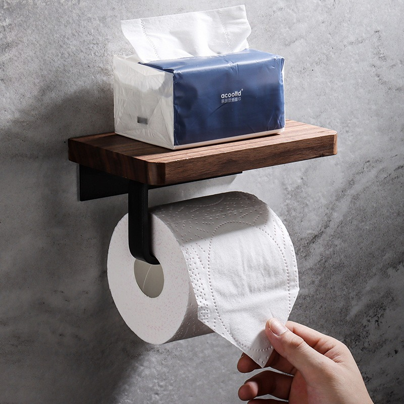 Home Bathroom Paper Towel Dispenser - Porte-serviettes en bois massif, support mural