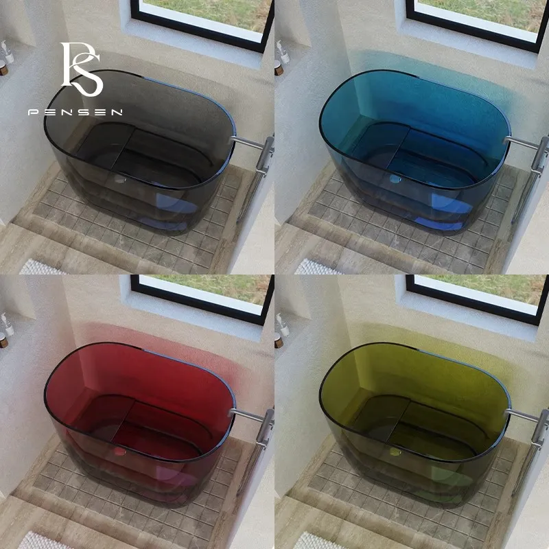 Home Bathroom Tub - Baignoire autoportante en résine transparente, profonde